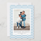 おもしろい市松模様にカスタマイズ可能なカラー1フォトLTブルー シーズンカード (正面)