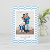 おもしろい市松模様にカスタマイズ可能なカラー1フォトLTブルー シーズンカード (スタンド正面)