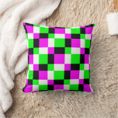 おもしろい市松模様にスクウェアピンクブラックブロックスタイル枕 クッション (ブランケット)