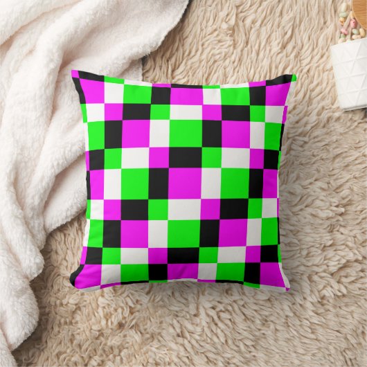 おもしろい市松模様にスクウェアピンクブラックブロックスタイル枕 クッション (ブランケット)