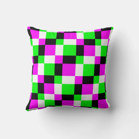 おもしろい市松模様にスクウェアピンクブラックブロックスタイル枕 クッション (裏面)