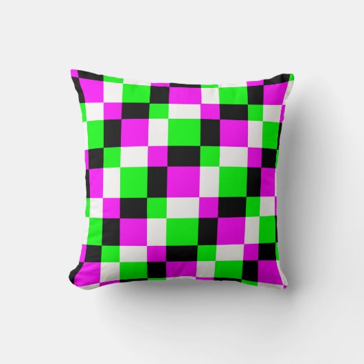 おもしろい市松模様にスクウェアピンクブラックブロックスタイル枕 クッション (正面)