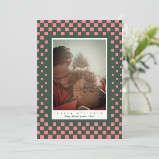 おもしろい市松模様にピンクと緑 シーズンカード (スタンド正面)