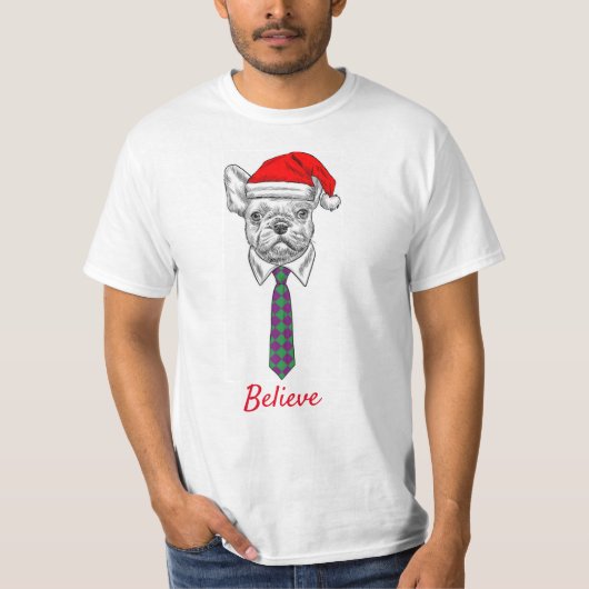 おもしろい帽をかぶったクリスマス犬 Tシャツ (正面)