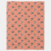 おもしろい帽子をかぶった可愛いフローラ牛パターンドサーモン フリースブランケット (正面)