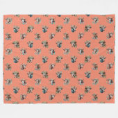 おもしろい帽子をかぶった可愛いフローラ牛パターンドサーモン フリースブランケット (正面(横))