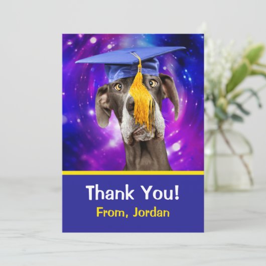 おもしろい帽子付き卒業犬 案内状 (スタンド正面)