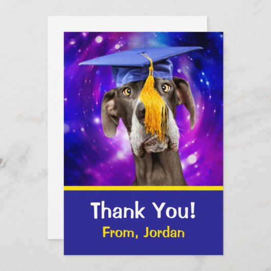 おもしろい帽子付き卒業犬 案内状 (正面/裏面)