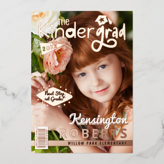 おもしろい幼稚園フォトマガジンカバーグラードパーティー 箔招待状 (正面)