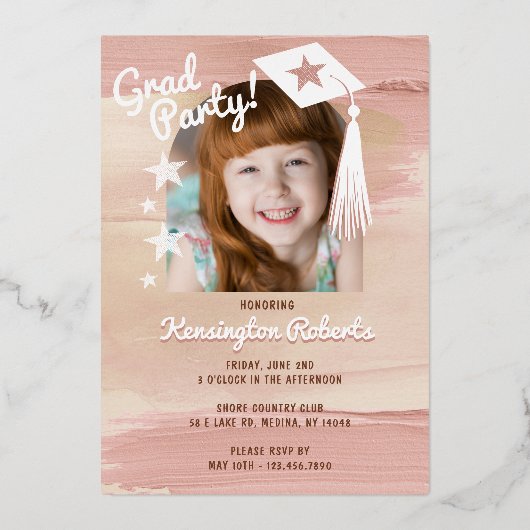 おもしろい幼稚園フォトマガジンカバーグラードパーティー 箔招待状 (裏面)