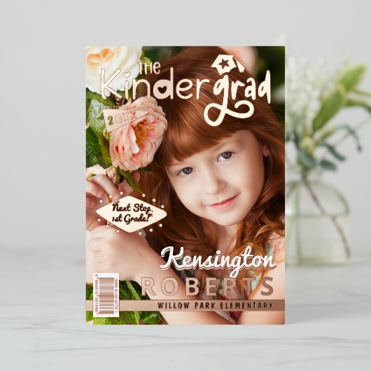 おもしろい幼稚園フォトマガジンカバーグラードパーティー 箔招待状 (立ち正面)