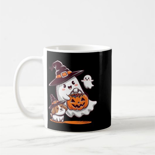 おもしろい幽霊が歩く犬 怖い季節 ハロウィン コーヒーマグカップ (左)