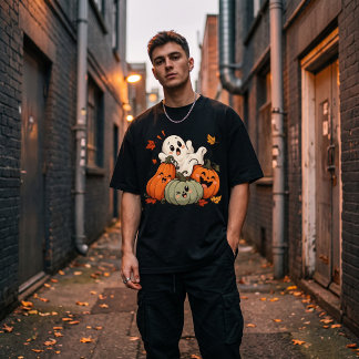 おもしろい幽霊とかぼちゃのハロウィンTシャツ Tシャツ