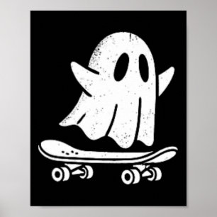 おもしろい幽霊スケートボードのゆるいハロウィンコスチューム G ポスター