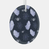 おもしろい幽霊スパイダーハロウィンパターン。 ガラスオーナメント (正面右)