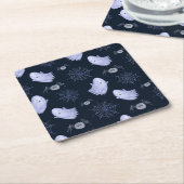 おもしろい幽霊スパイダーハロウィンパターン。 スクエアペーパーコースター (アングル)