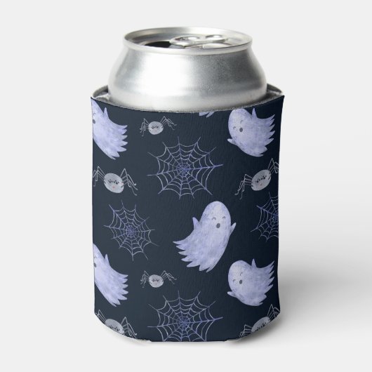 おもしろい幽霊スパイダーハロウィンパターン。 缶クーラー (缶正面)
