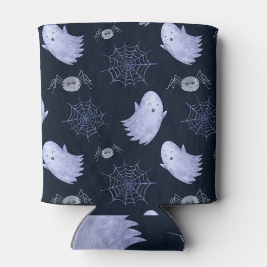 おもしろい幽霊スパイダーハロウィンパターン。 缶クーラー (裏面)