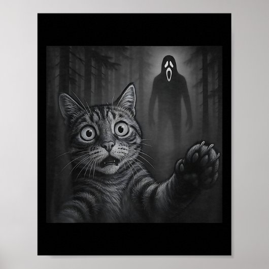 おもしろい幽霊ハロウィン怖いクリープ猫の自撮り ポスター (正面)