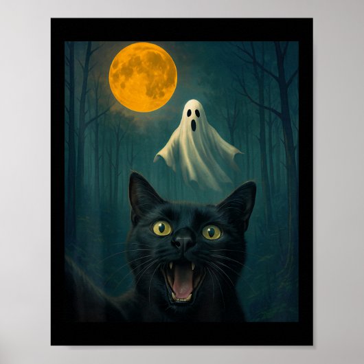 おもしろい幽霊ハロウィーンデーWで怖い猫の自撮り ポスター (正面)