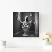 おもしろい幽霊座ってトイレ スクエア壁時計 (ホーム)