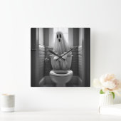 おもしろい幽霊座ってトイレ スクエア壁時計 (ホーム)