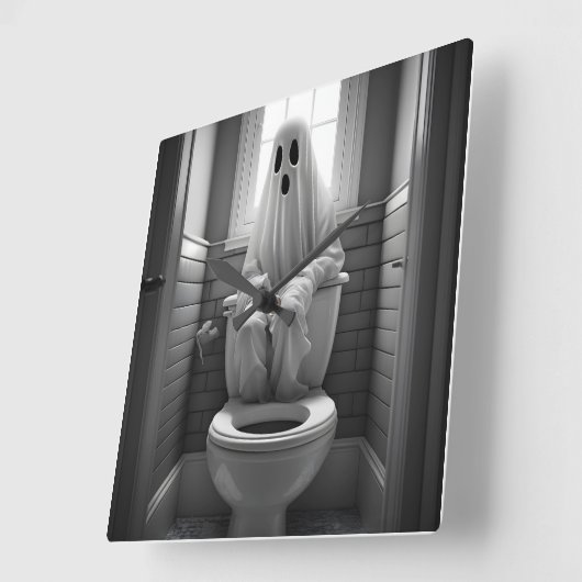 おもしろい幽霊座ってトイレ スクエア壁時計 (傾斜)