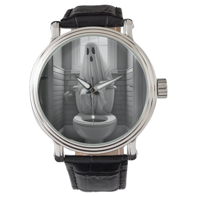 おもしろい幽霊座ってトイレ 腕時計 (正面)