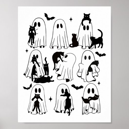 おもしろい幽霊持ち黒猫レイジーハロウィーンスポ ポスター (正面)