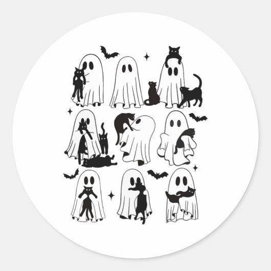 おもしろい幽霊持ち黒猫レイジーハロウィーンスポ ラウンドシール (正面)