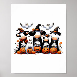 おもしろい幽霊牛ハロウィーン動物牛フクロウ不気味 ポスター