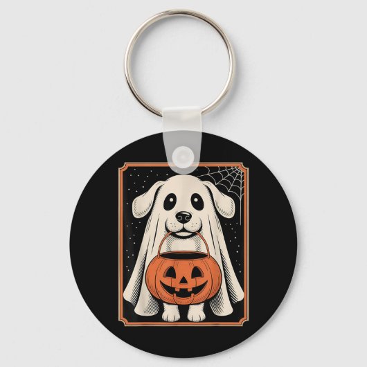 おもしろい幽霊犬のハロウィンTシャツ ハロウィン犬 キーホルダー (正面)
