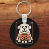 おもしろい幽霊犬のハロウィンTシャツ ハロウィン犬 キーホルダー (正面)