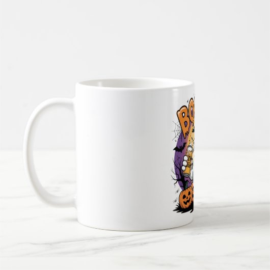 おもしろい幽霊「ブーシュ」ハロウィーンデザイン コーヒーマグカップ (左)
