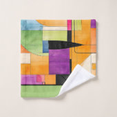 おもしろい幾何学的抽象芸術(オレンジ、緑、紫) バスタオルセット (ウォッシュタオル)