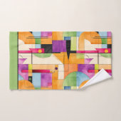 おもしろい幾何学的抽象芸術(オレンジ、緑、紫) バスタオルセット (ハンドタオル)