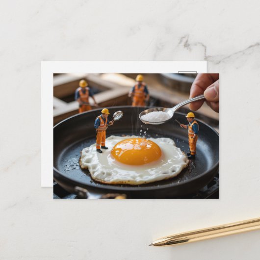 おもしろい建築労働者の卵定着 ポストカード (正面/裏面インサイチュ)