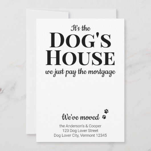 おもしろい引っ越しましたペット犬の移動告知 案内状 (正面)