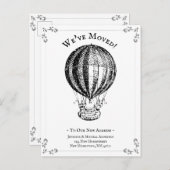 おもしろい引っ越しました気球ヴィンテージ白 案内ポストカード (正面/裏面)
