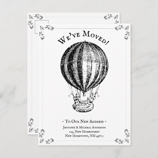 おもしろい引っ越しました気球ヴィンテージ白 案内ポストカード (正面/裏面)