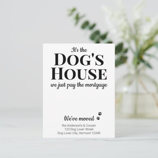 おもしろい引っ越しました犬の移動 案内ポストカード (スタンド正面)