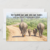 おもしろい引っ越し祝いパーティーオープンハウスゾウ移動 招待状 (正面)