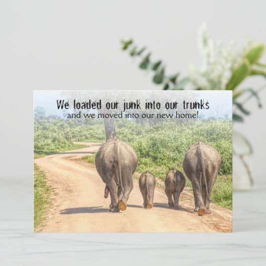 おもしろい引っ越し祝いパーティーオープンハウスゾウ移動 招待状 (スタンド正面)