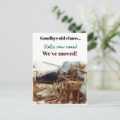 おもしろい引っ越し祝いパーティーパーティの招待状移動 ポストカード (スタンド正面)