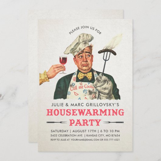おもしろい引っ越し祝いパーティーパーティの招待状|ヴィンテージ 招待状 (正面/裏面)