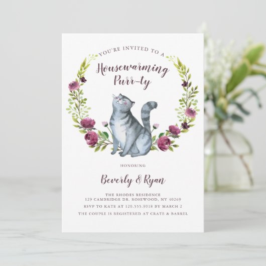 おもしろい引っ越し祝いパーティーパーティパーティー猫テーマ招待状 招待状 (スタンド正面)