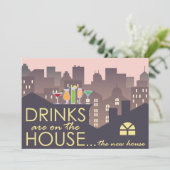 おもしろい引っ越し祝いパーティーパーティーデザイン 招待状 (スタンド正面)