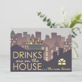 おもしろい引っ越し祝いパーティーパーティーデザイン 招待状 (スタンド正面)