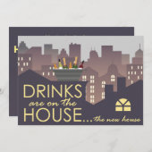 おもしろい引っ越し祝いパーティーパーティーデザイン 招待状 (正面/裏面)