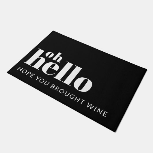 おもしろい引用文カスタムハローブラック&ホワイトウェルカム ドアマット (アングル)